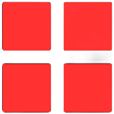 Four red rounded squares arranged in a 2x2 grid on a white background.