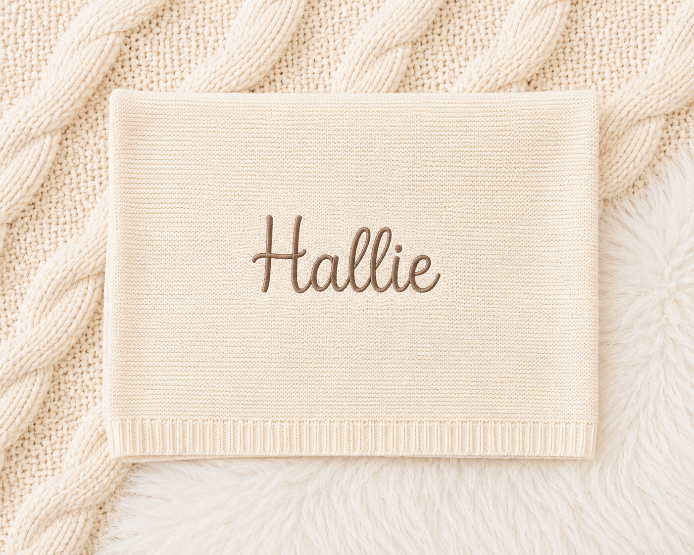 Personalised Embroidered Knitted Blanket - Cream
