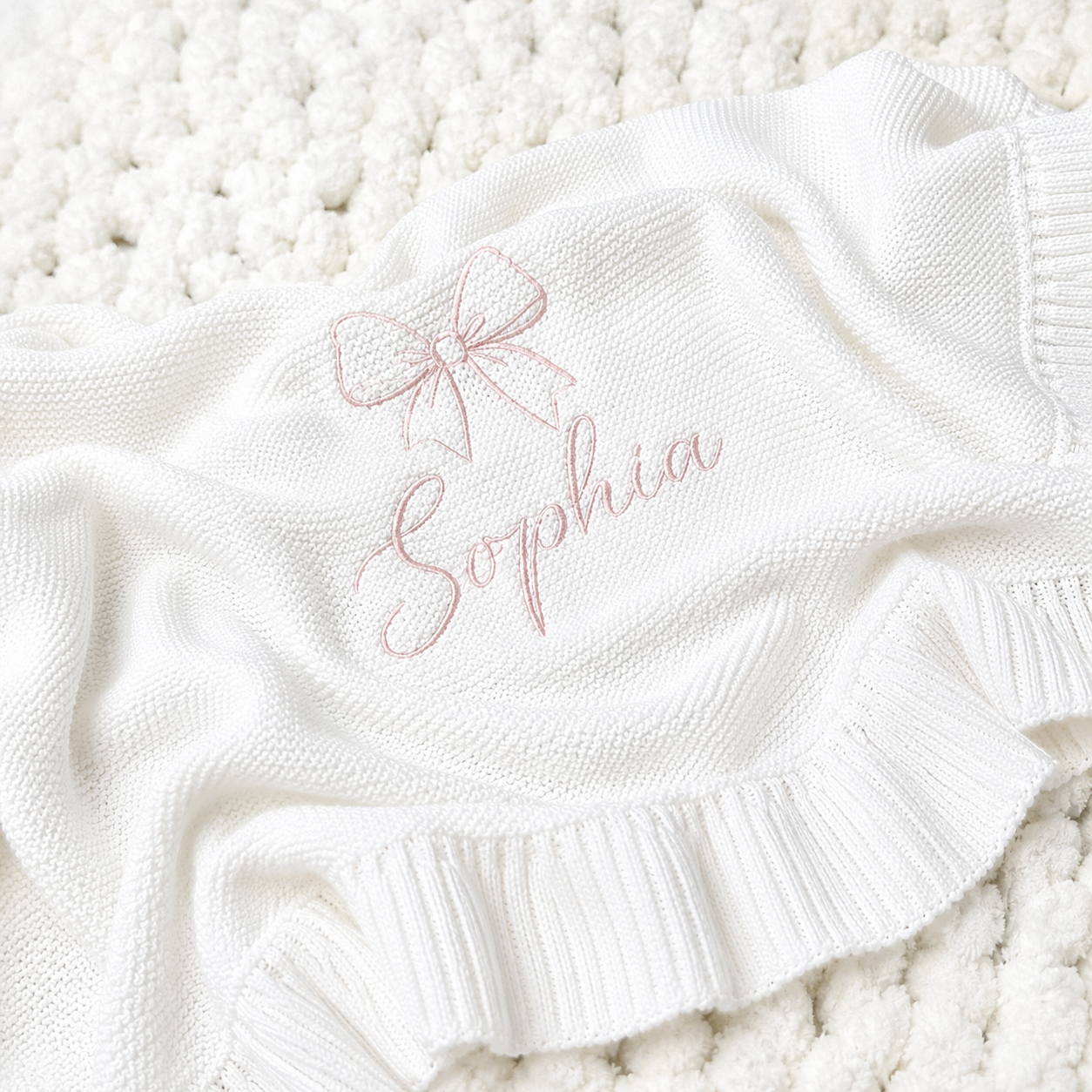 Personalised Frilly Knit Bow Blanket