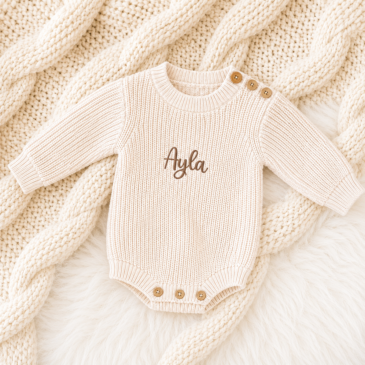 Personalised Baby Knit Romper - Beige