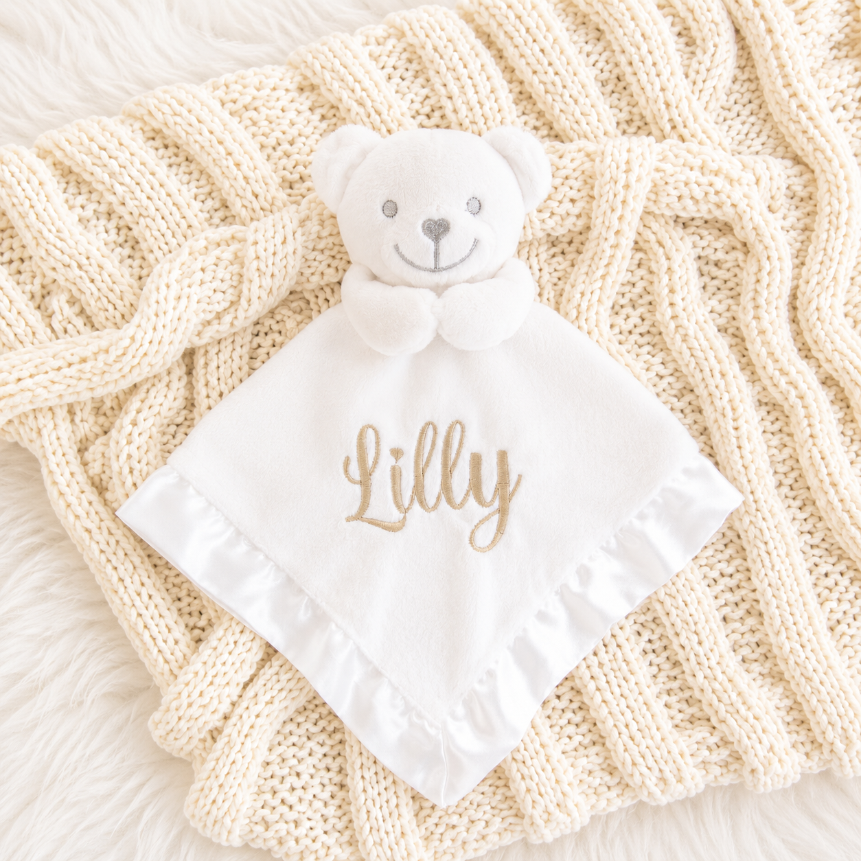 Teddy Comforter - White Embroidered
