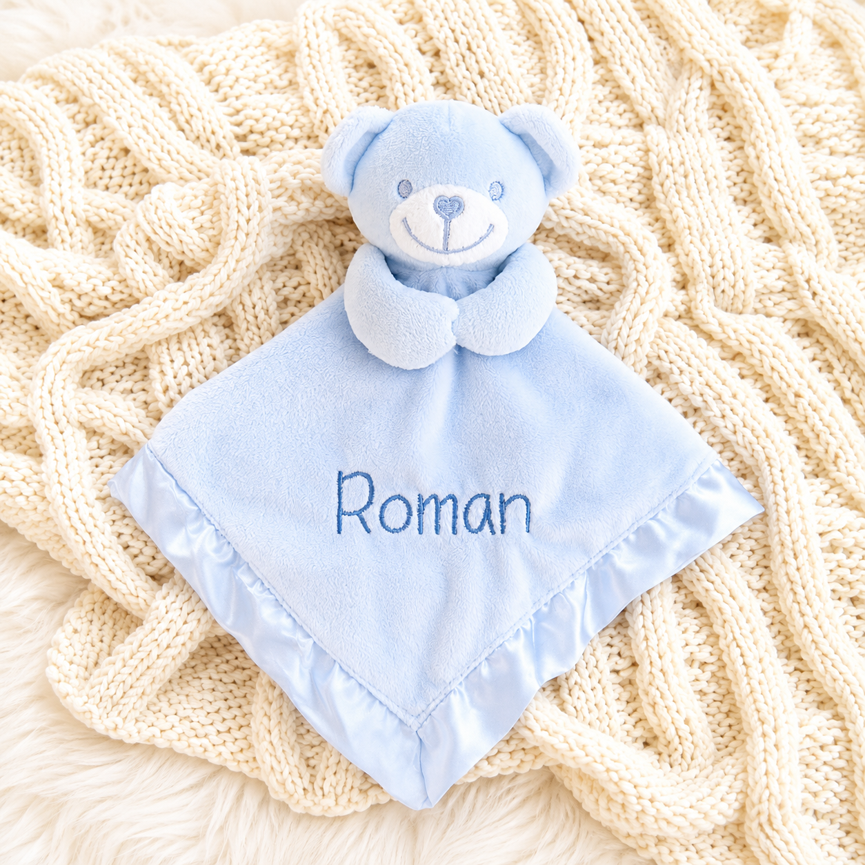 Teddy Comforter - Blue Embroidered