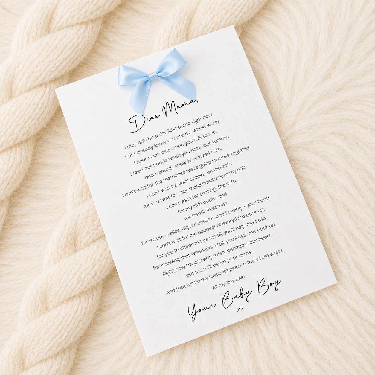 'Dear Mama' Keepsake Poem Print - Baby Boy