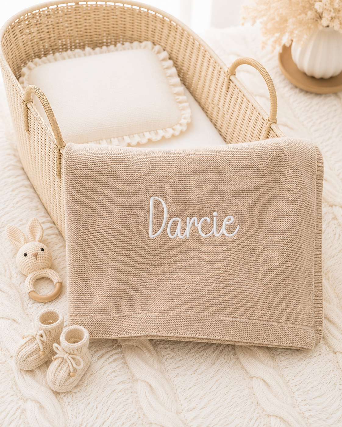 Personalised Embroidered Knitted Blanket - Brown