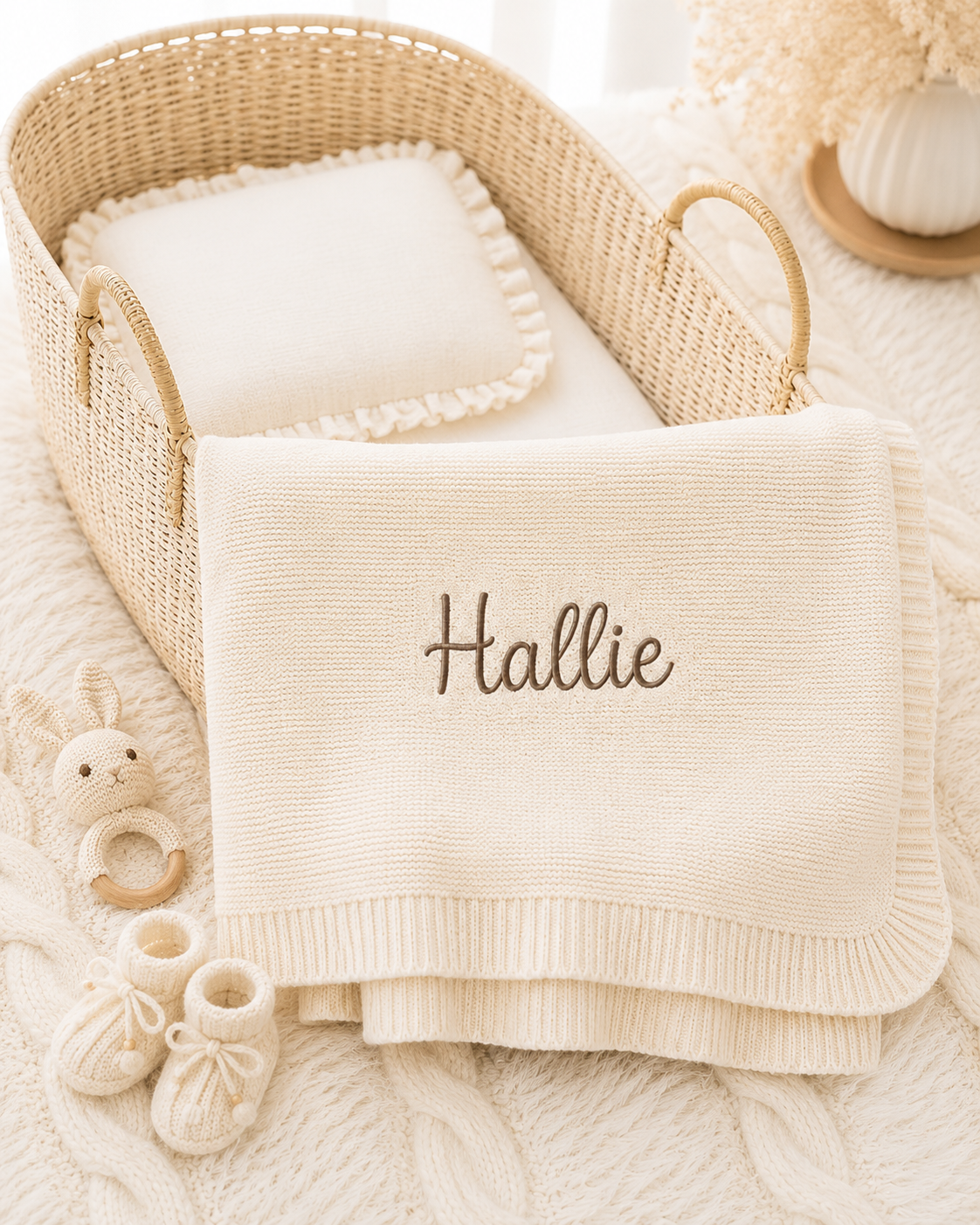 Personalised Embroidered Knitted Blanket - Cream