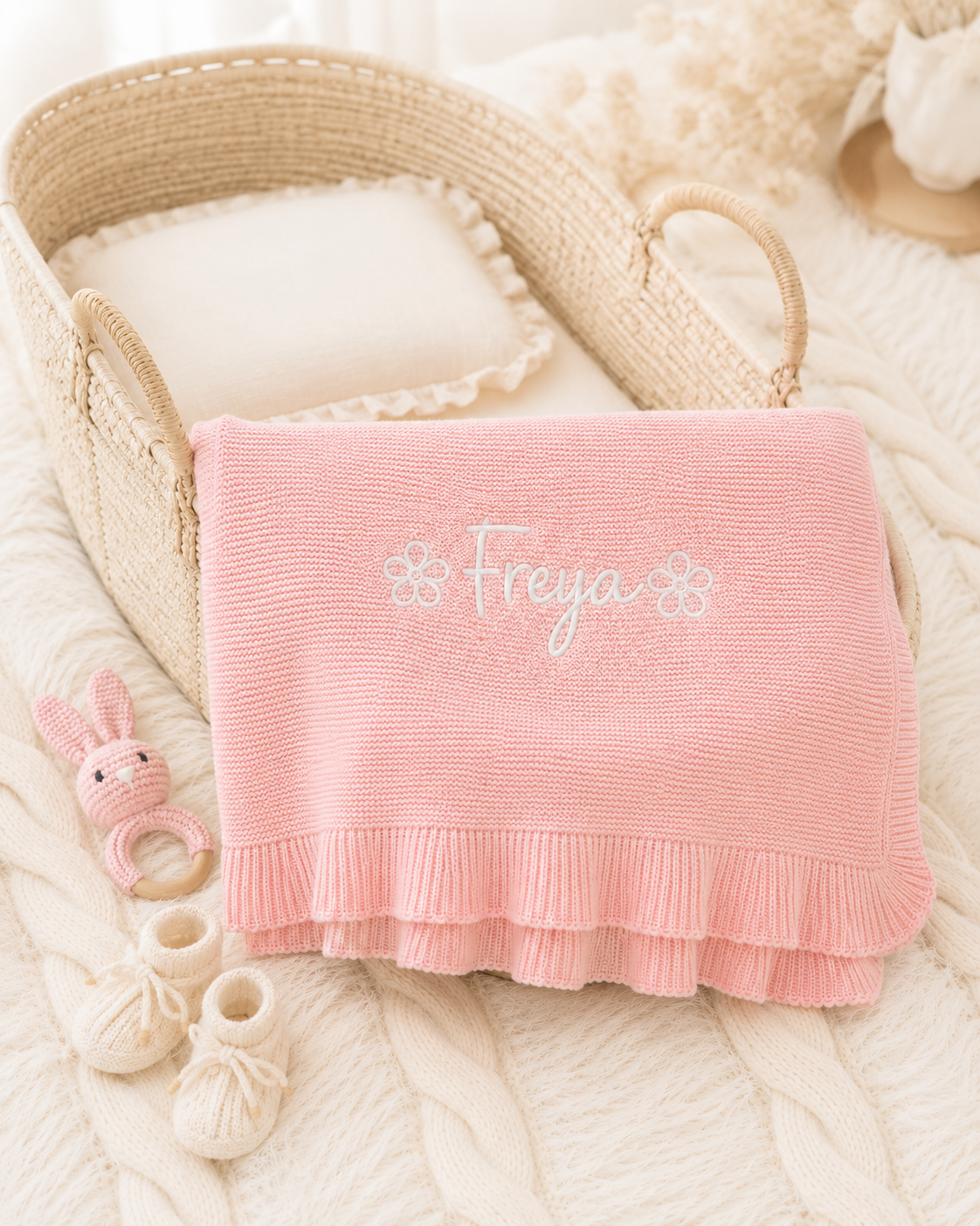 Personalised Flower Frilly Pink Blanket
