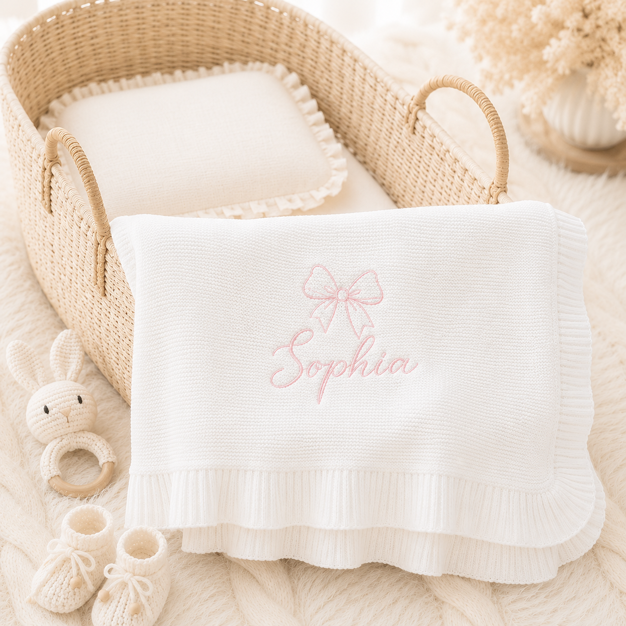 Personalised Frilly Knit Bow Blanket