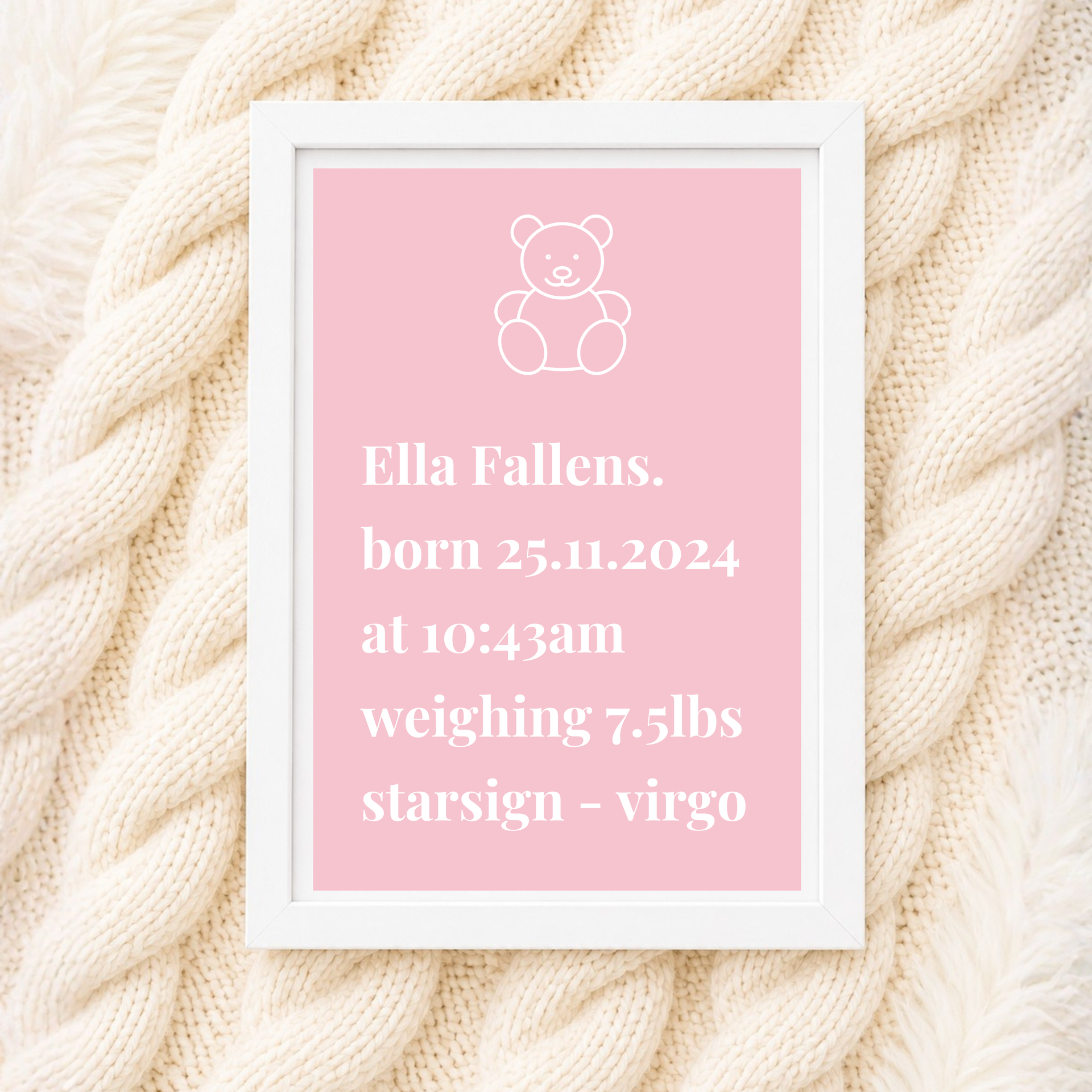Birth Frame - Pink Bear