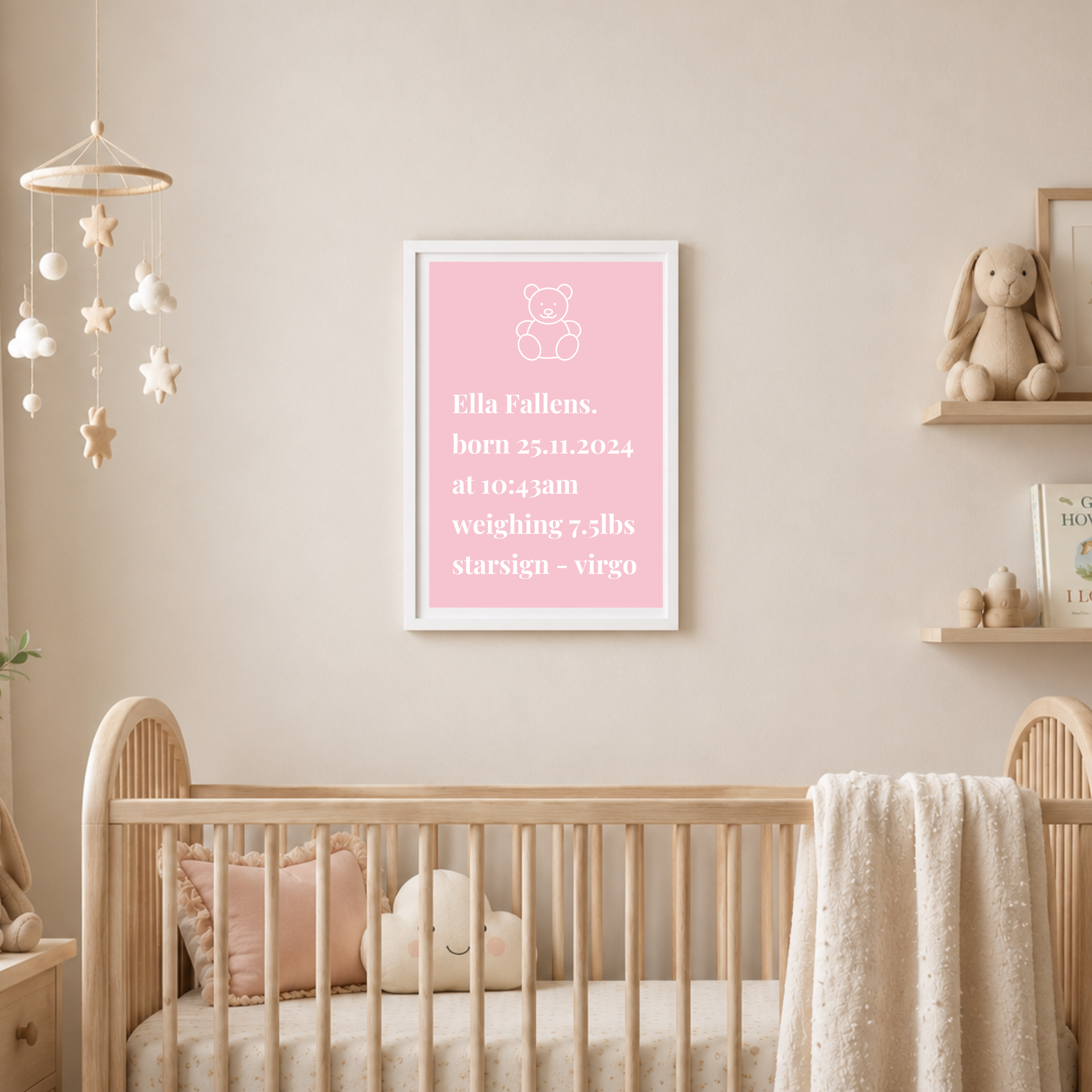 Birth Frame - Pink Bear