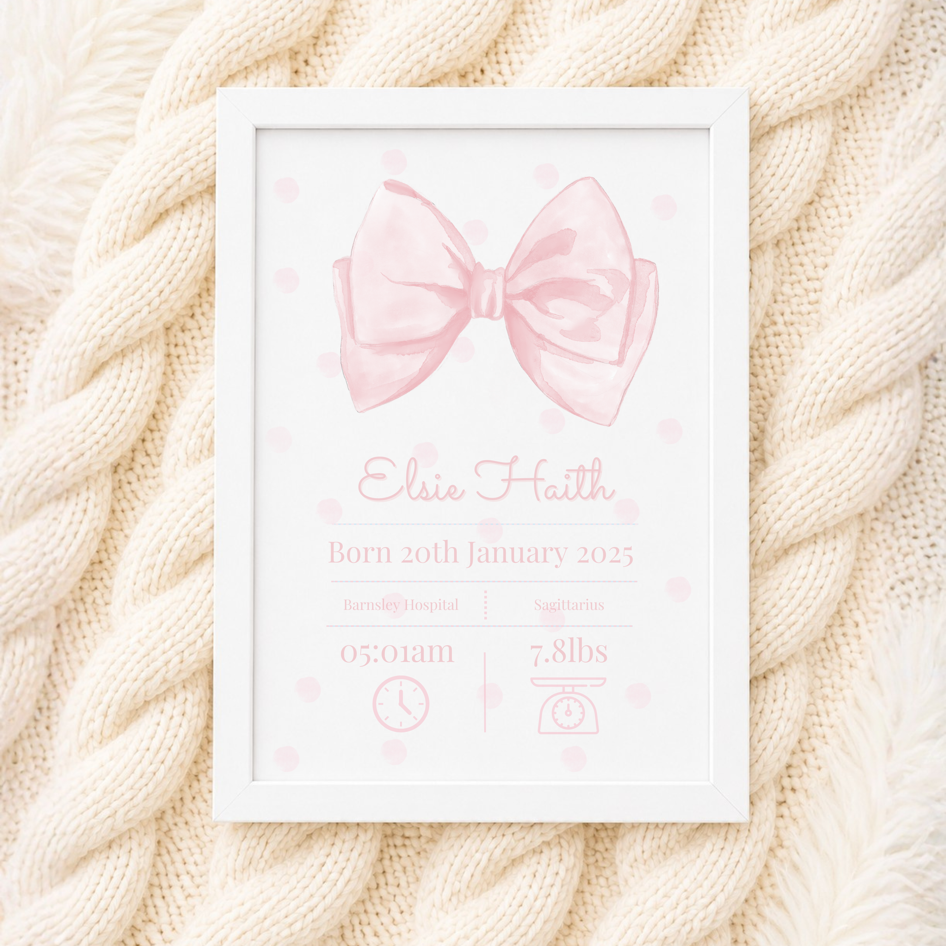Birth Frame - Pink Bow