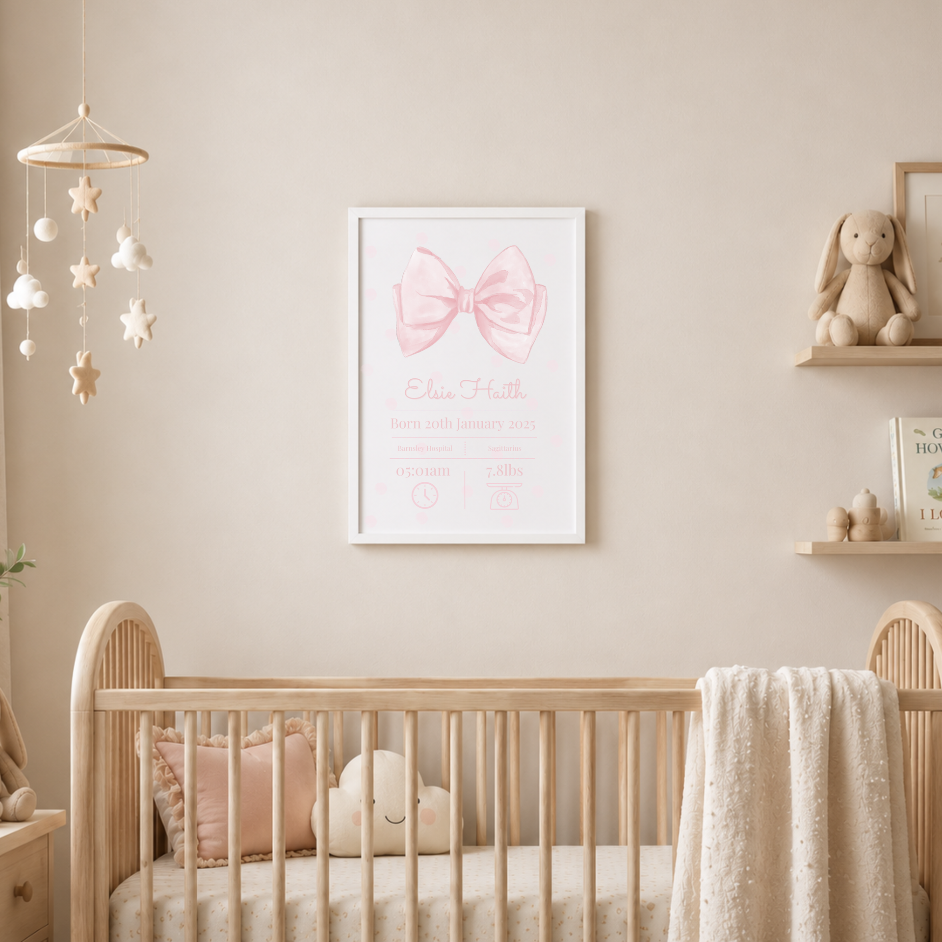 Birth Frame - Pink Bow