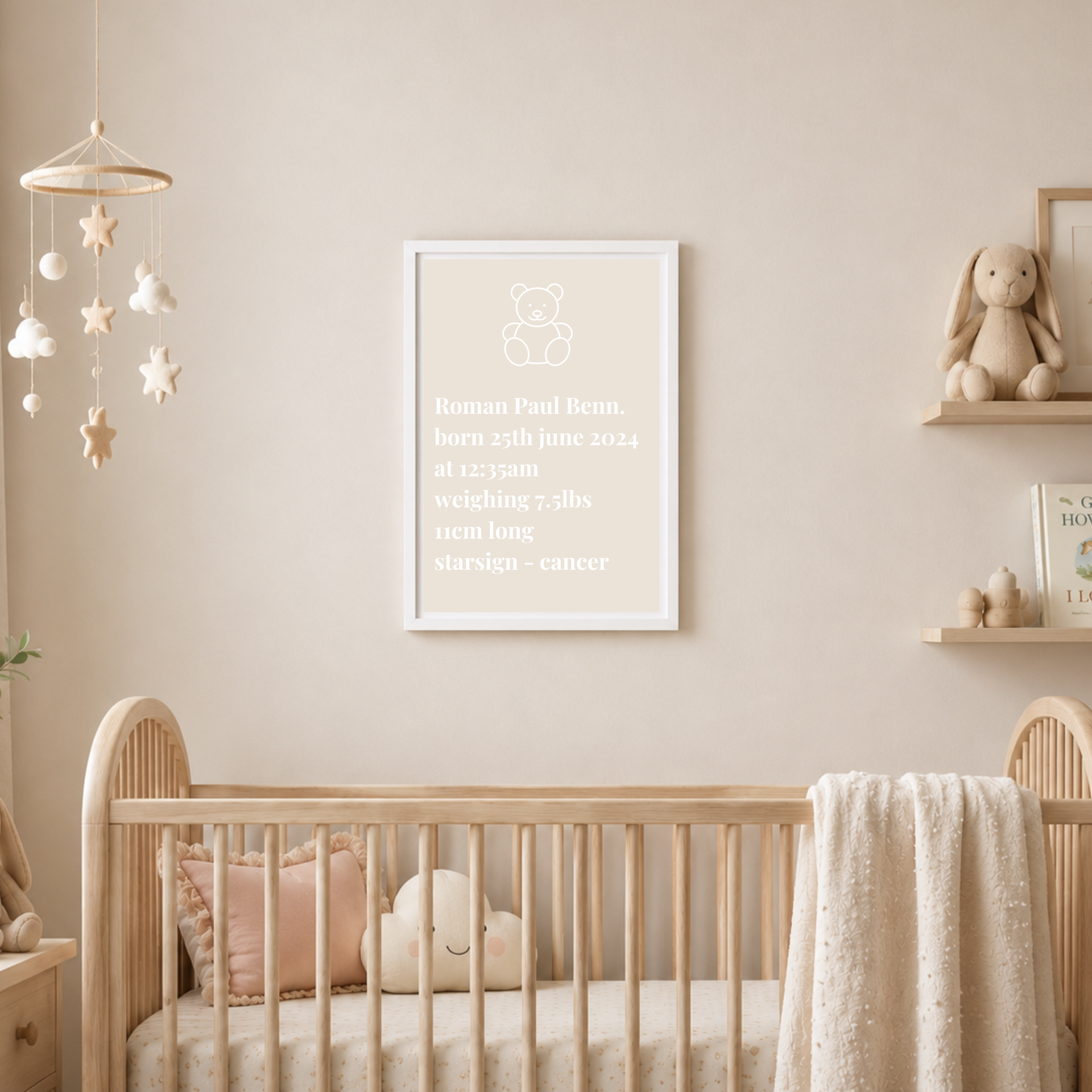 Birth Frame - Simplistic Beige Bear