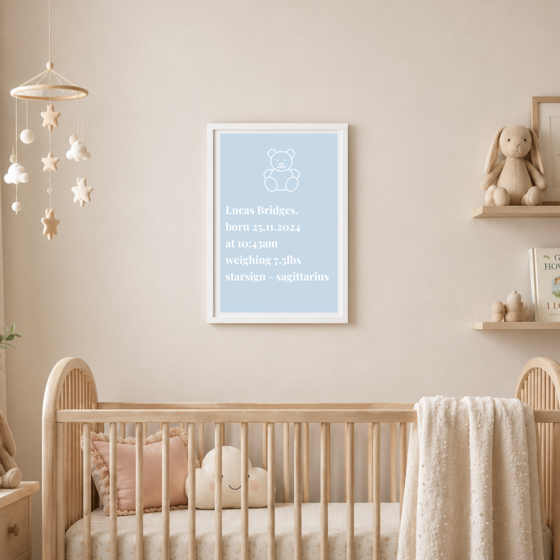 Birth Frame - Simplistic Blue Bear