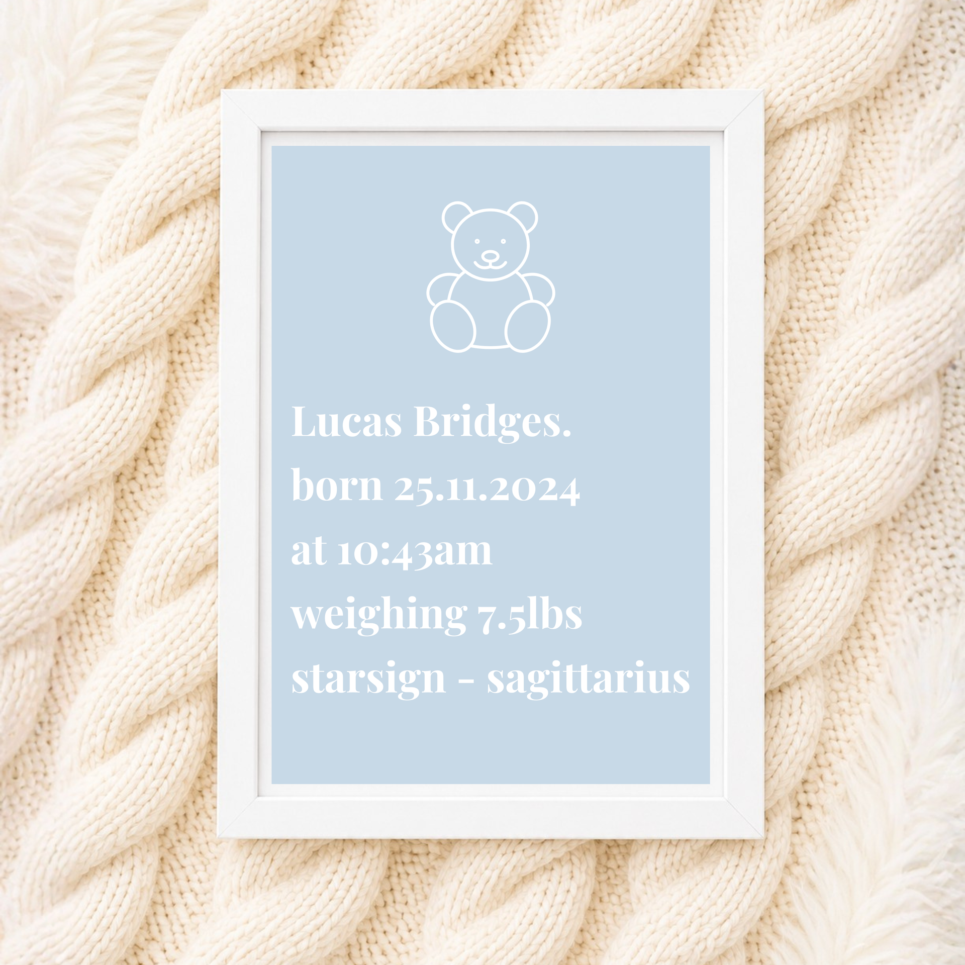 Birth Frame - Simplistic Blue Bear
