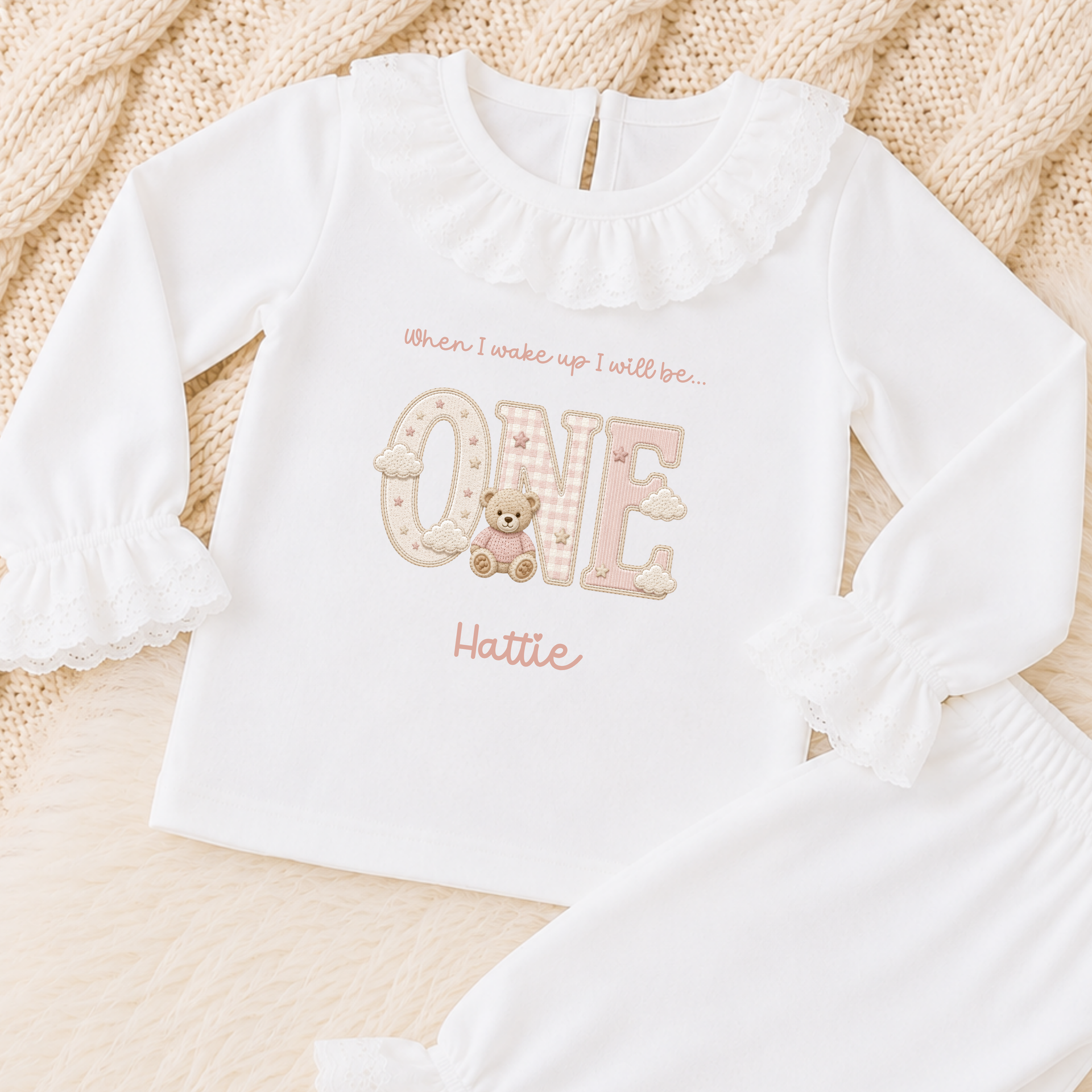 Frilly Birthday Pyjama - Pink Bear