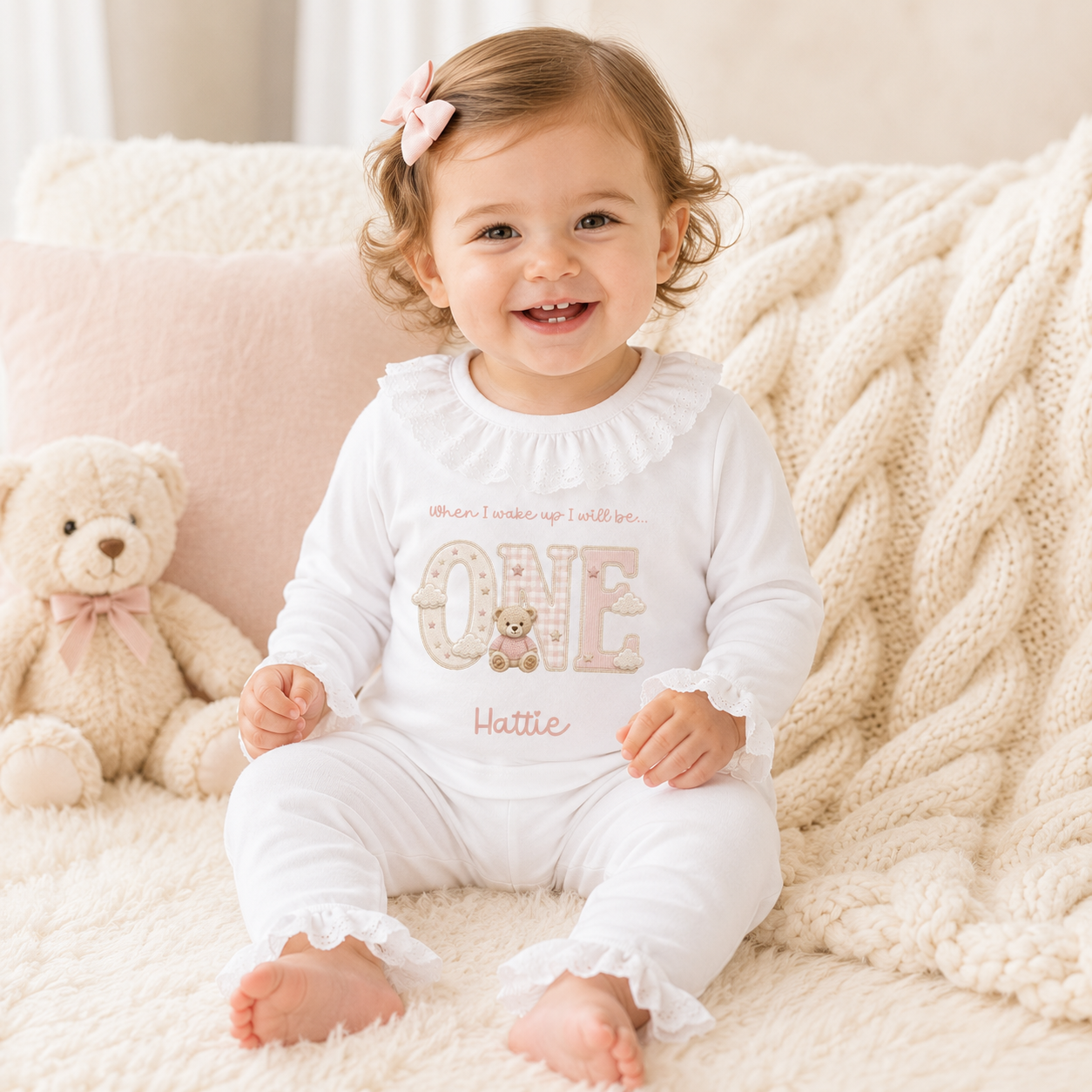 Frilly Birthday Pyjama - Pink Bear