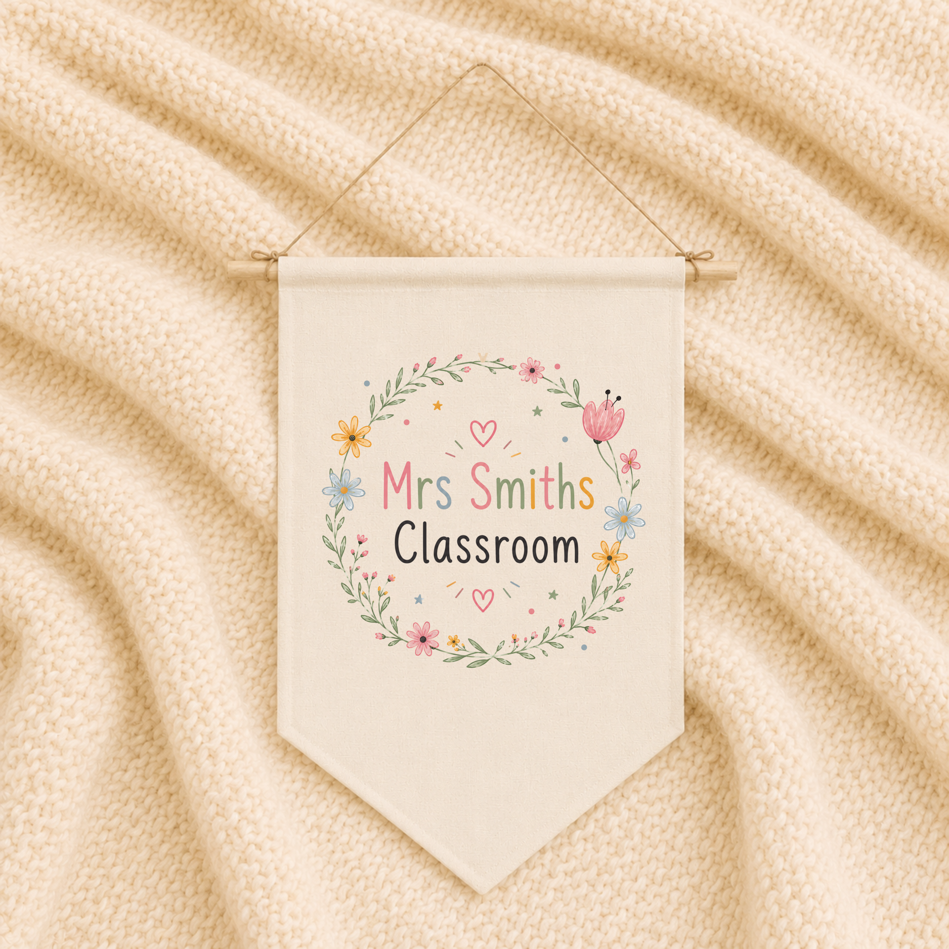 Personalised Classroom Flag - Floral Design
