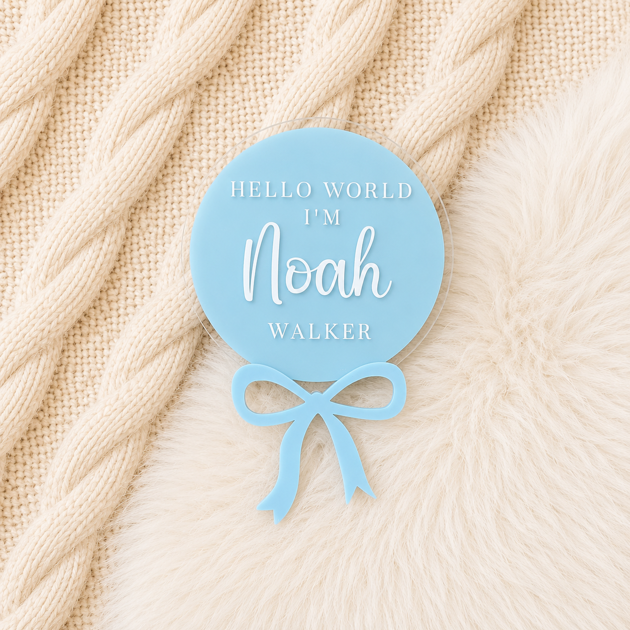 Bow Birth Announcement Plaque - Blue