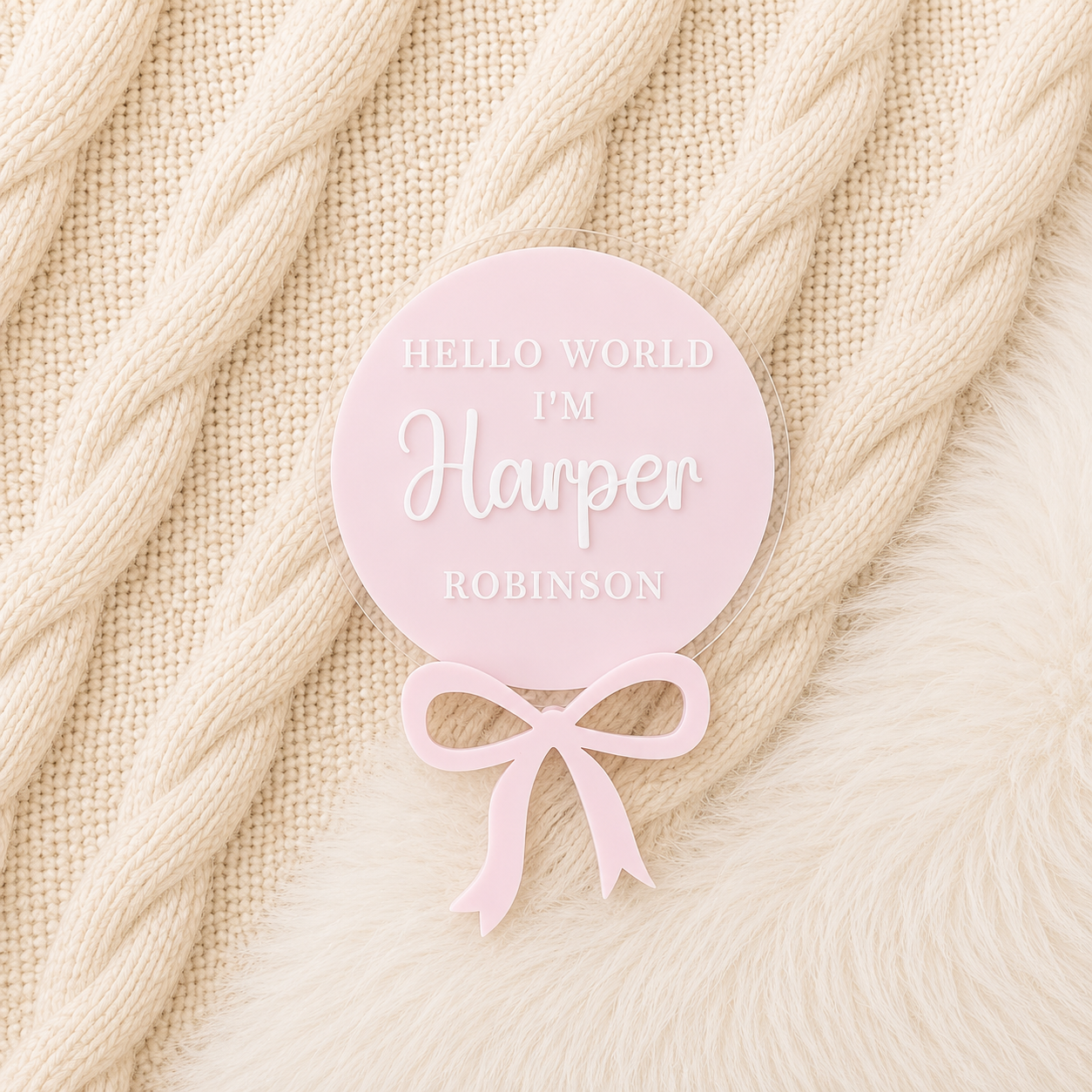 Bow Birth Announcement Plaque - Pink