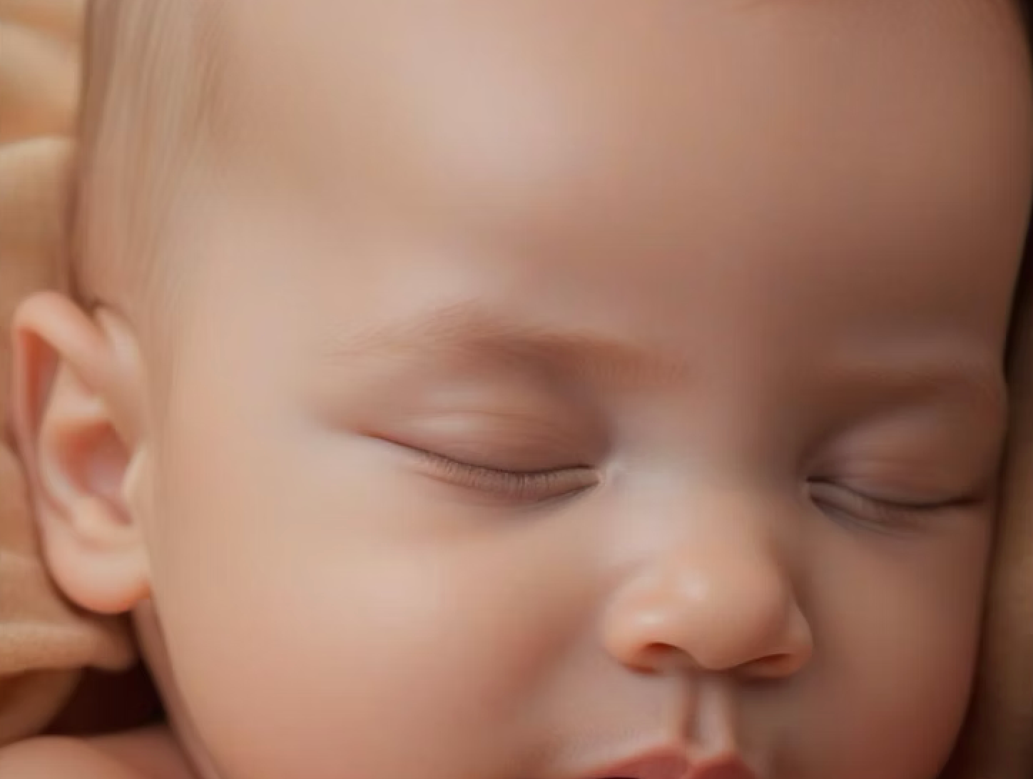 Close-up of a sleeping baby with closed eyes and a peaceful expression