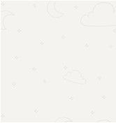 Minimal cream background with faint outlined clouds and moons.