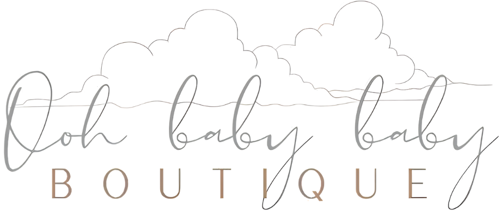 &ldquo;Ooh baby baby&rdquo; boutique logo with clouds and gold brown lettering