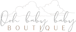 &ldquo;Ooh baby baby&rdquo; boutique logo with clouds and gold brown lettering
