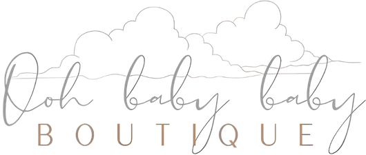 &ldquo;Ooh baby baby&rdquo; boutique logo with clouds and gold brown lettering