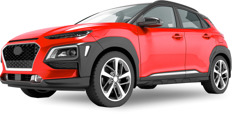 Red compact SUV car on a white background, front-left view
