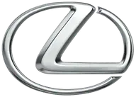 Lexus logo in silver chrome on a white background