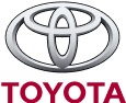 Toyota logo with silver emblem above red wordmark on a white background