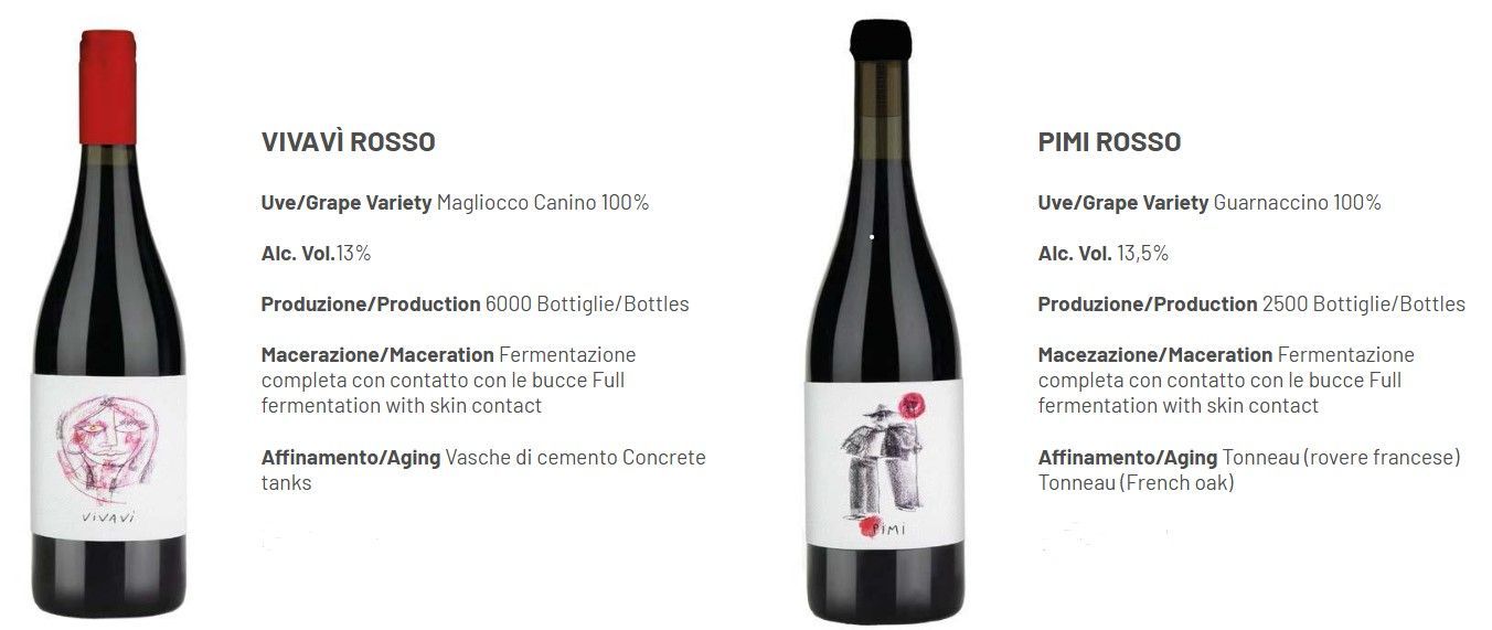 Due bottiglie di vino rosso con etichette e scritte in piccolo, su sfondo bianco