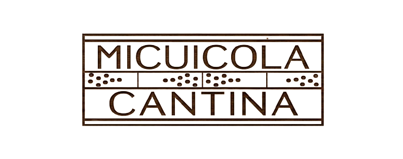 Logo con la scritta “MICUICOLA CANTINA” in marrone all’interno di una cornice rettangolare.