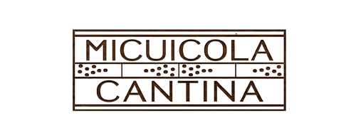 Logo con la scritta “MICUICOLA CANTINA” in marrone all’interno di una cornice rettangolare.