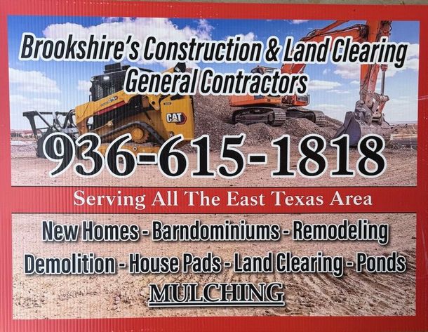 Brookshire's Construction & Land Clearing General Contractors ad with phone number 936-615-1818 and services listed