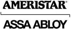 A black and white logo for ameristar assa abloy on a white background.