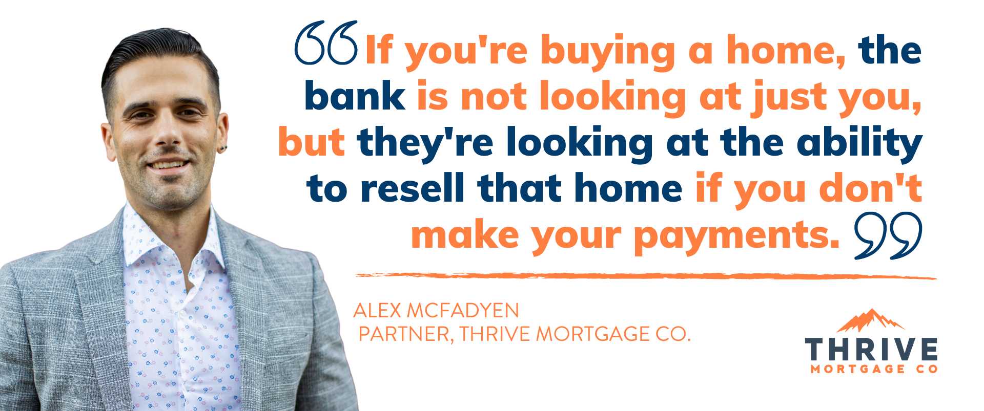 A man is standing in front of a quote about buying a home.