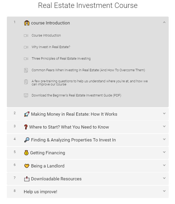 A screenshot of a real estate investment course.