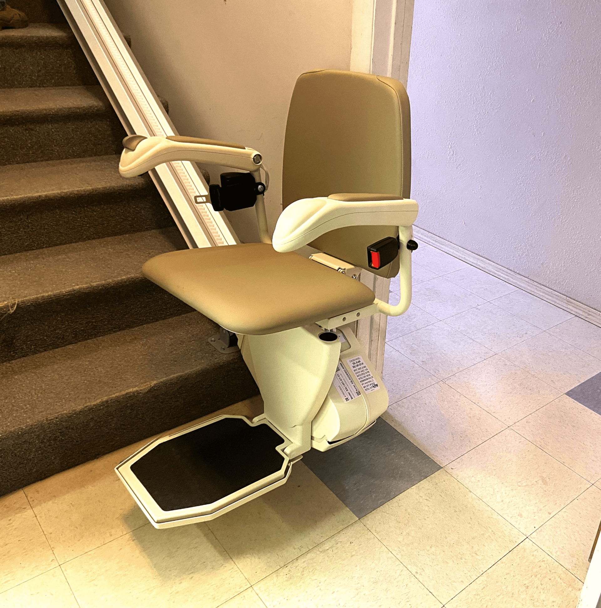 A chair is sitting on a set of stairs