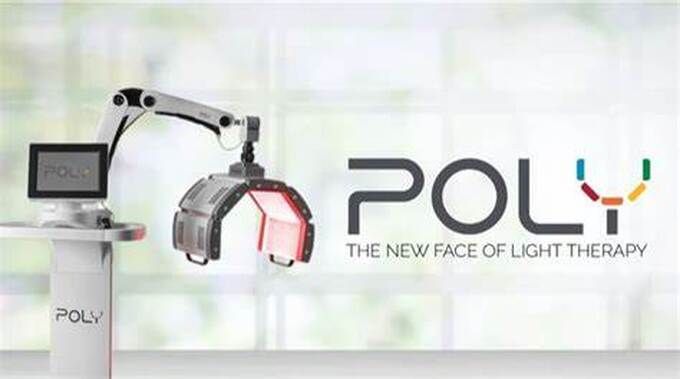 The logo for poly the new face of light therapy