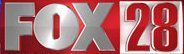 a close up of the fox 28 logo on a red background
