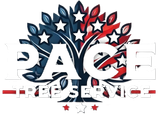 Logo for Pace Tree Service featuring a tree shaped like the American flag with stars and the text "PACE TREE SERVICE".