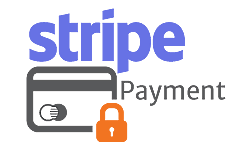 Stripe Payment logo with gray credit card and orange padlock icon on a white background