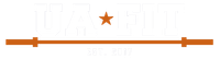 Orange horizontal line with two markers and a star centered above it on a white background