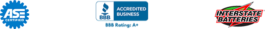 ASE certified, BBB Accredited Business, Interstate Batteries