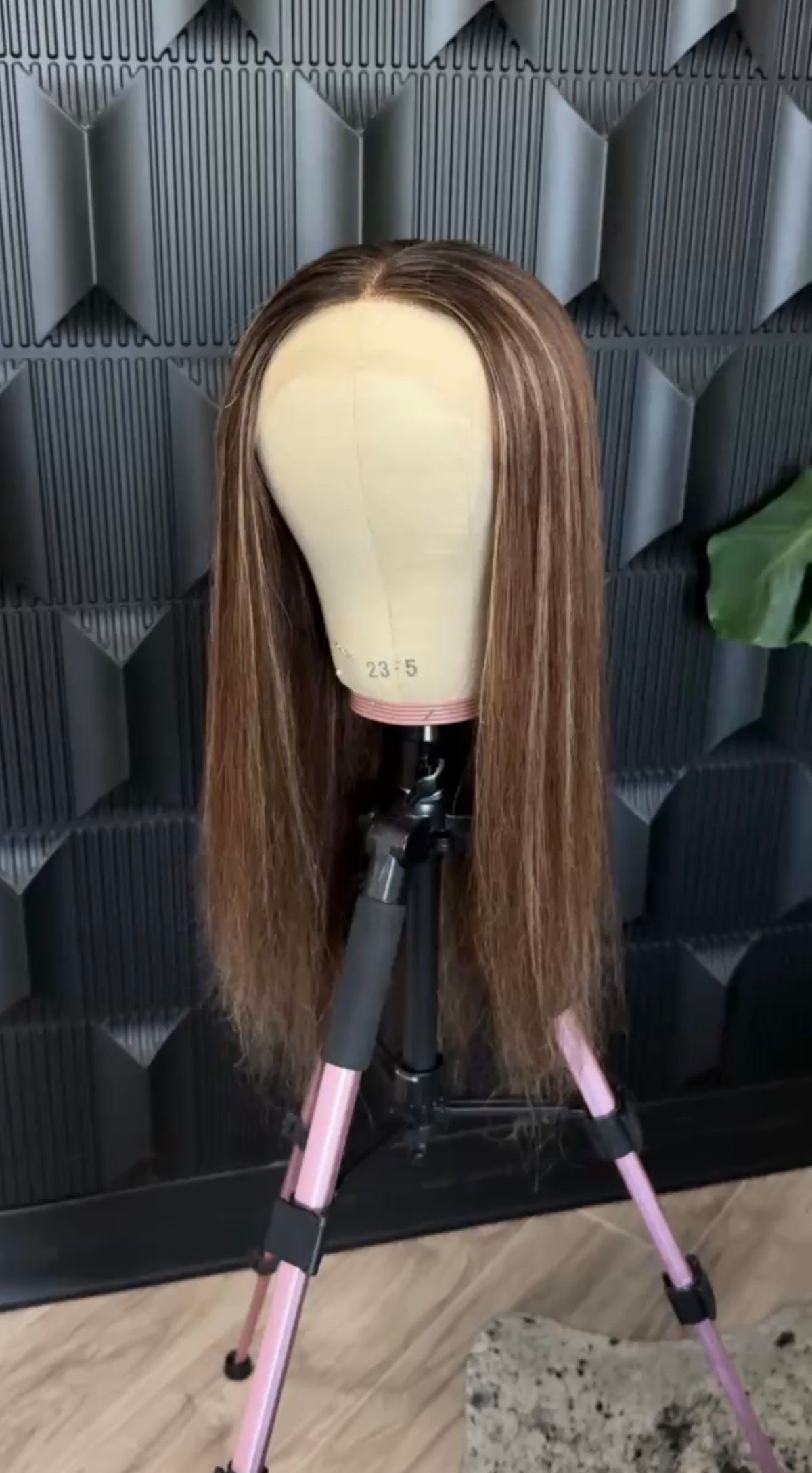 Front view of a custom wig being created for a woman experiencing medical hair loss