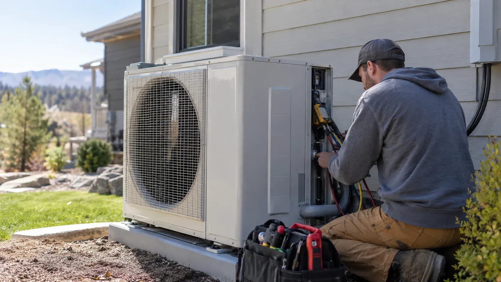 HVAC technician servicing outdoor heat pump - Do You Qualify for 2026 Federal Tax Credits?