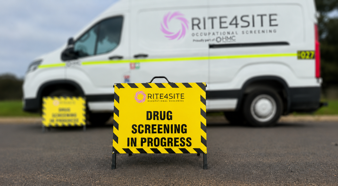 RITE4SITE van with a Drug screening in progress sign