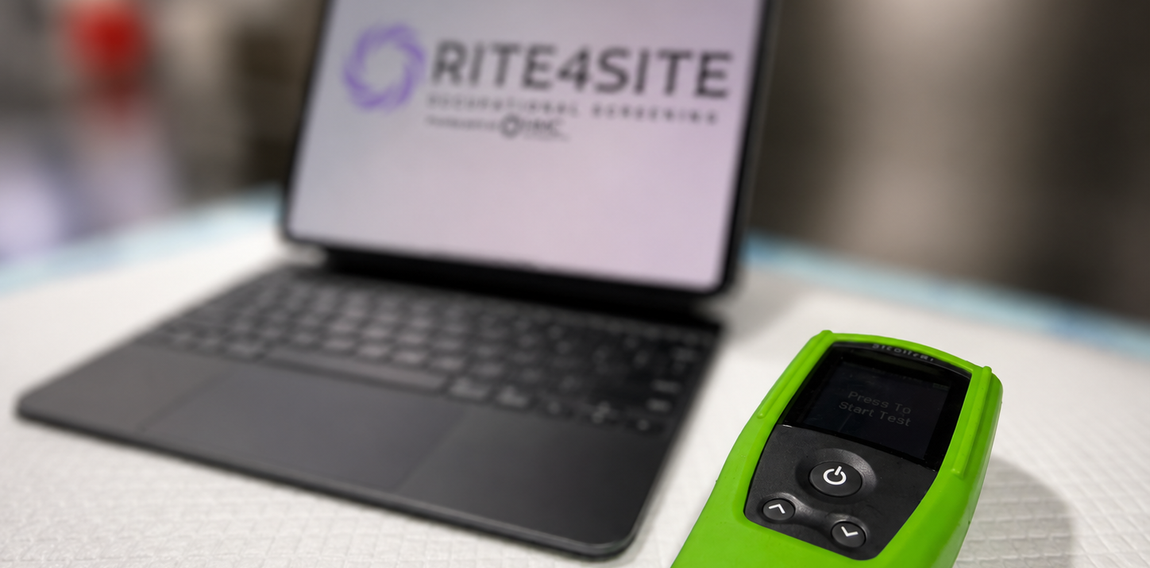 Tablet showing the RITE4SITE logo beside a breathalyser