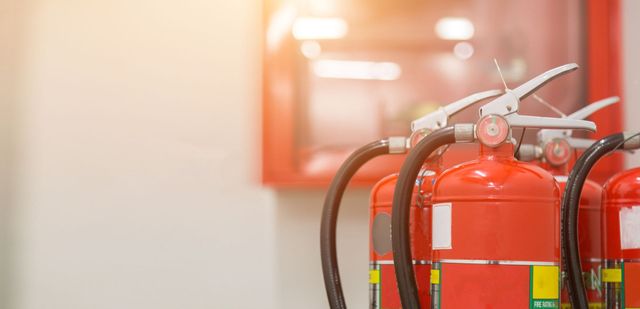 Fire extinguishers mounted on a wall